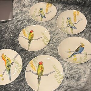 Grace‎ x Anthropologie Set 6 Ceramic Parakeet Themed Salad Dessert Plate